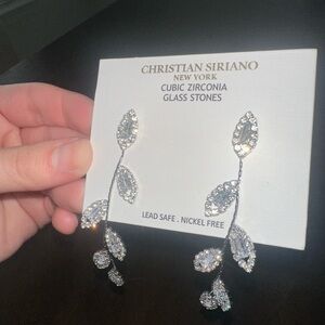 Christian Siriano Silver Dangle Earrings with Crystal Embellishments
